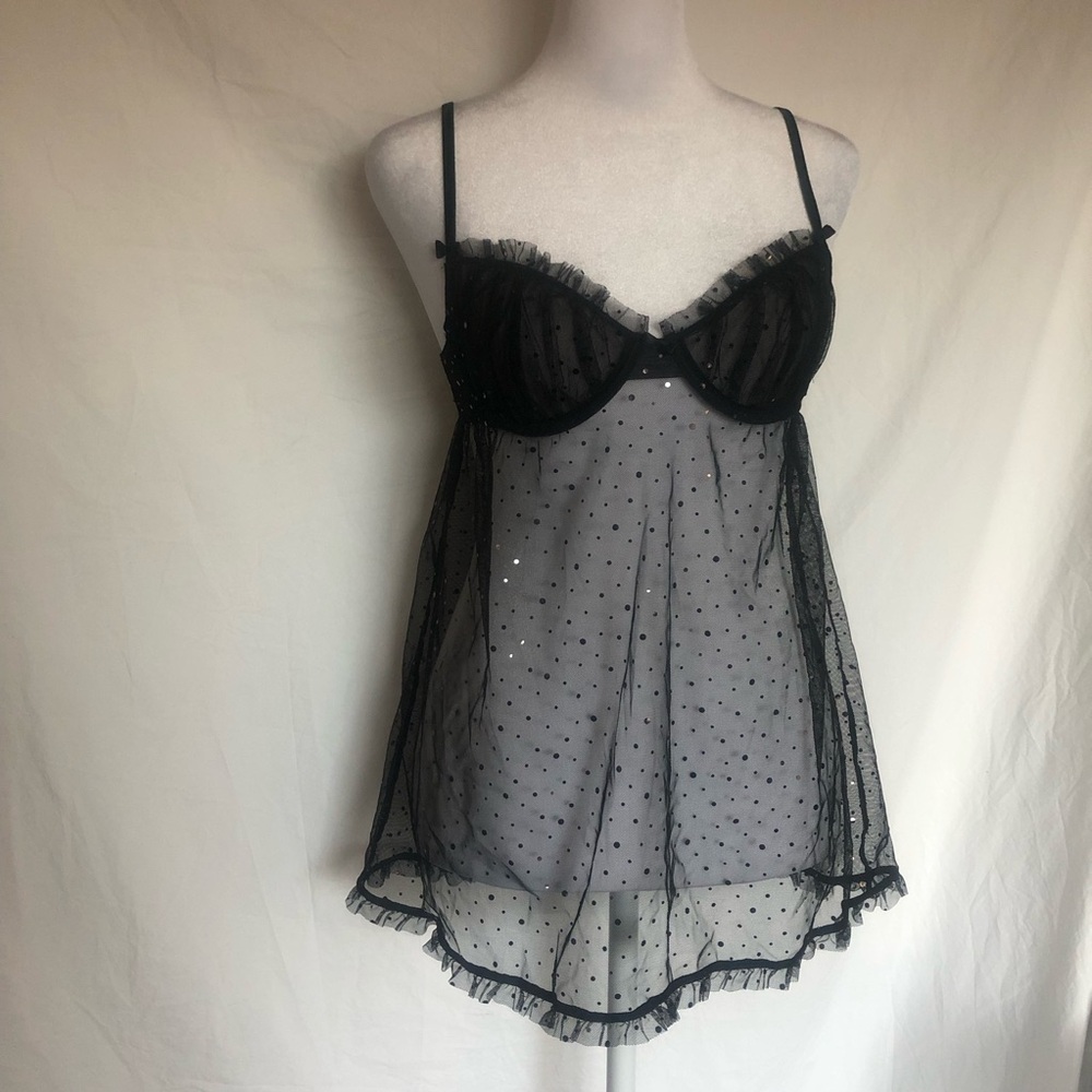 Sheer Black Polka Dot Babydoll Lingerie Top